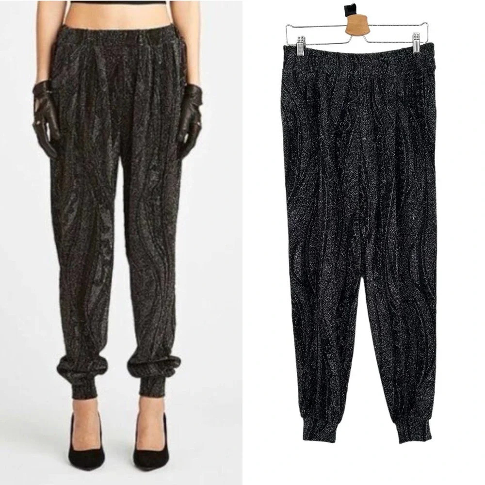 Torn By Ronny Kobo Limor Metallic Harem Jogger Pants Charcoal Silver Size Large